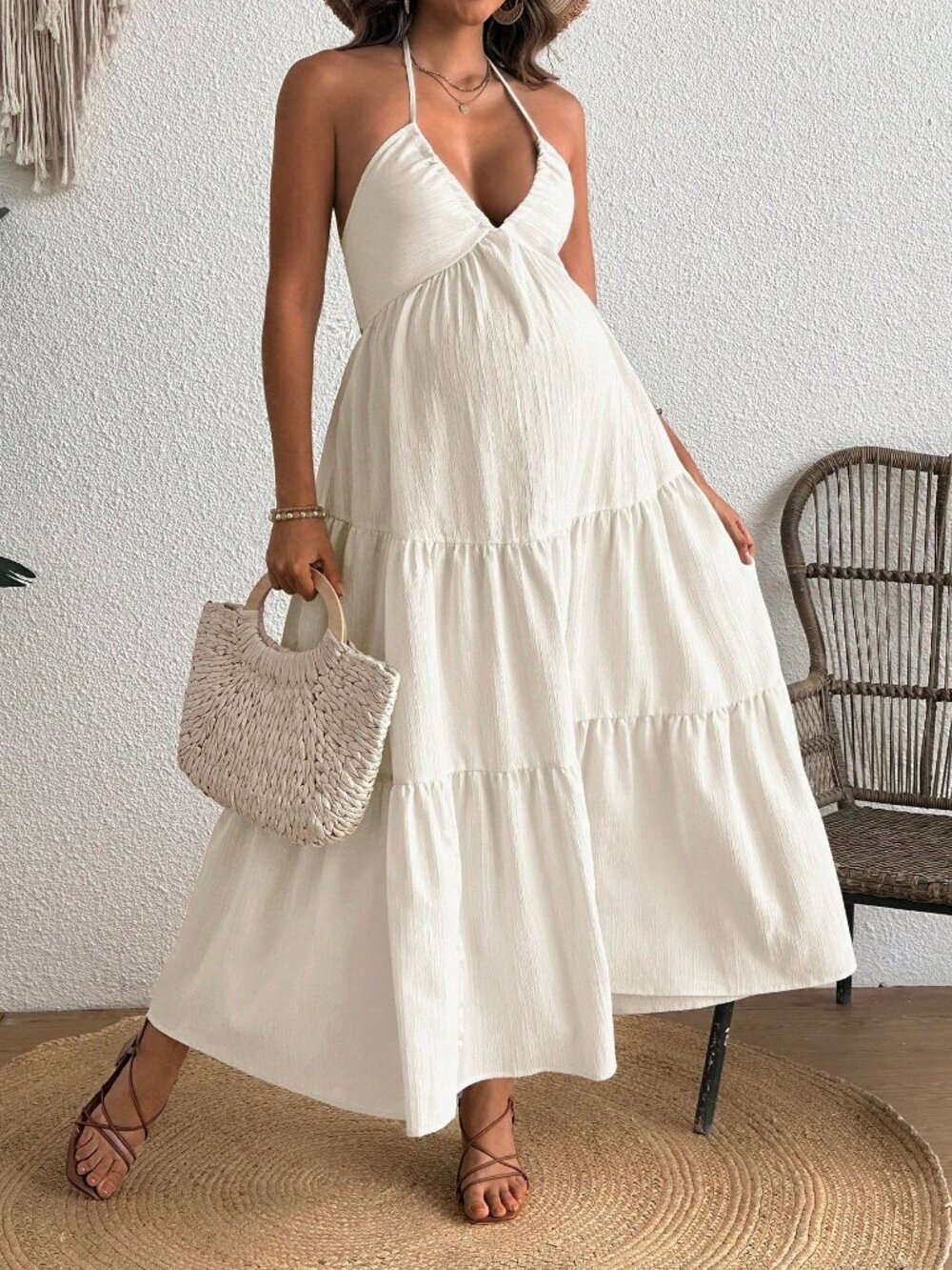 Apricot Boho Women's Backless maternity Maxi Dress